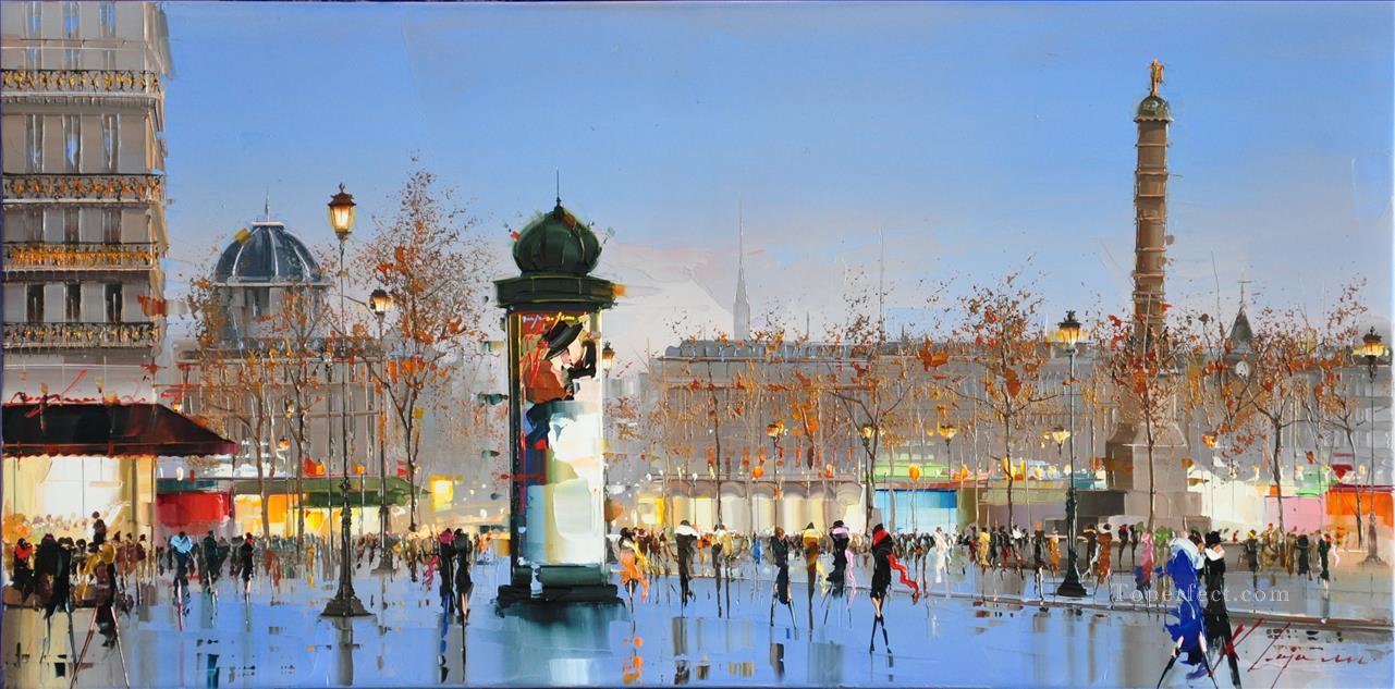 Kal Gajoum Place de la Bastille Par couteau Texture Peintures à l'huile